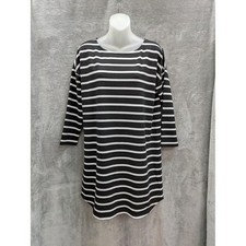 Modern Coastal Striped Long Sleeve Mini Shirt Dress Womens Medium Minimalist