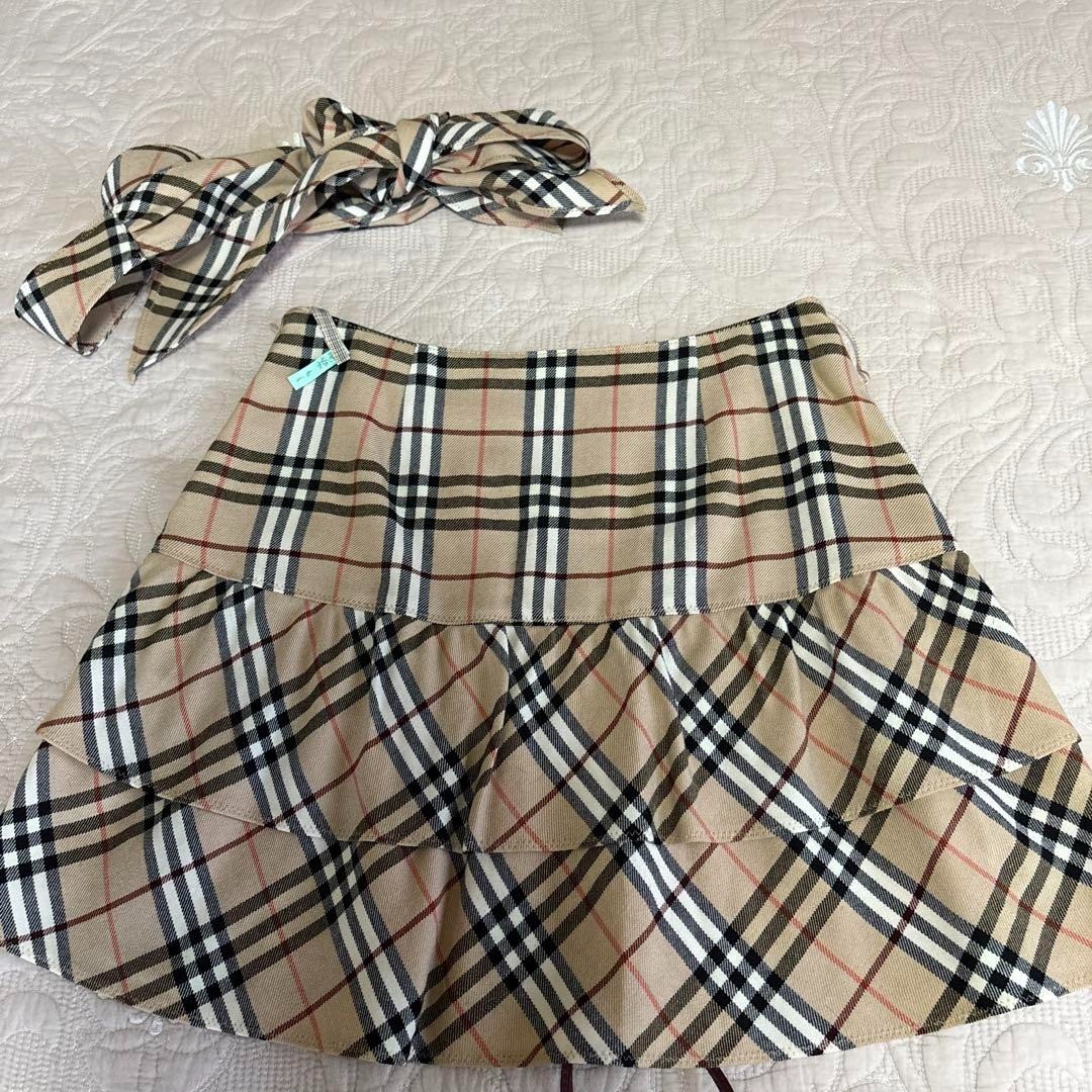 Burberry Blue Label Nova Plaid 2 tier Mini Skirt Beige Size-36