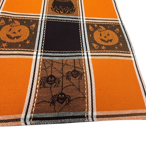 Halloween Placemats Set of Four Pumpkin Orange Black Check Cotton Tapestry - Picture 8 of 11