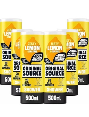 Original Source Zesty Lemon & Tea Tree Duschgel 100% Vegan Natural 6 x 500ml