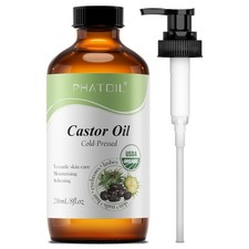 8 fl.oz Castor Oil Organic Cold Pressed Unrefined Glass Bottle -for Hair Growth