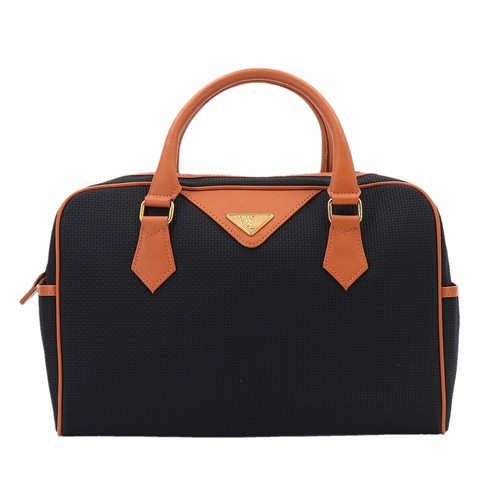 YVES SAINT LAURENT Boston PVC Leather Handbag Black Brown Gold Japan