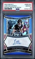 2024 Panini Select Rookie Signatures Luke McCaffrey #RSP-LMY Blue Prizm PSA 10