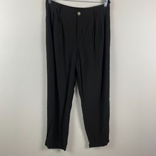 Vince Pleat Front Tapered Trousers Pants Size 14 Elastic Waist Black V654621852