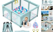 Foldable Baby Playpen 50x50inch, 50x50 Inch With Ocean Balls Gen B -Green