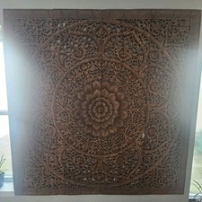 Balinese Lotus Wall Art, Teakwood Carved Wood Art 76