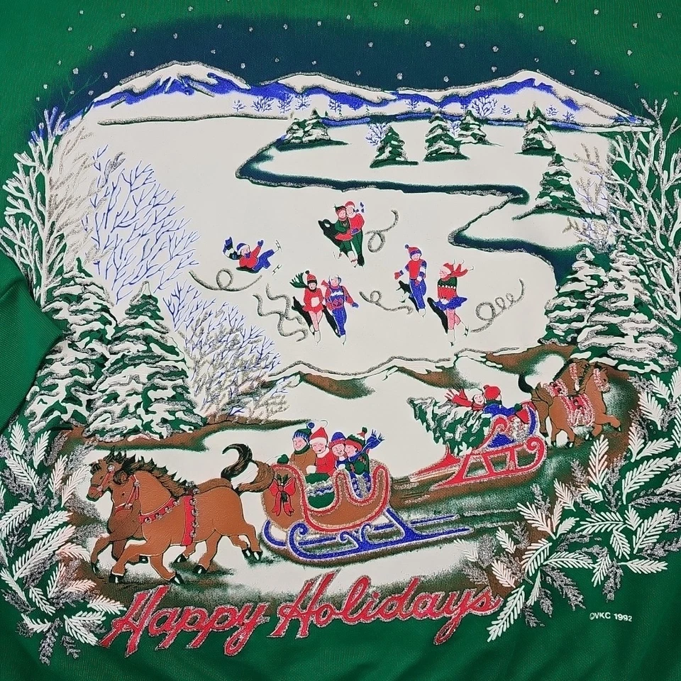 De Colección Cascanueces Prensa Verde Pullover Cuello Redondo Trineo Navidad Talla 44 Foto 3 de 4