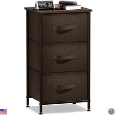 Sorbus Nightstand with 3 Drawers, Steel Frame, Wood Top, Fabric Bins, Bedroom