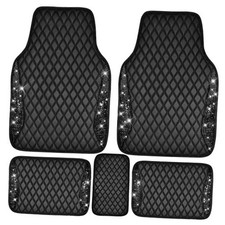 CAR PASS Bling Leather Car Mats Front And Rear 5PCS Black Leather Diamond