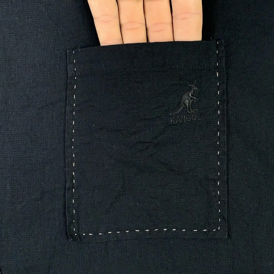 Camisa Kangol Para Hombres XL Negra Algodón Botones Bolsillo Logo Puntada Y2K Ropa de Calle Foto 4 de 4