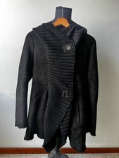 Arma Collection Black Shearling Lamb Leather Jacket Knit Trim Mouton Coat Size M