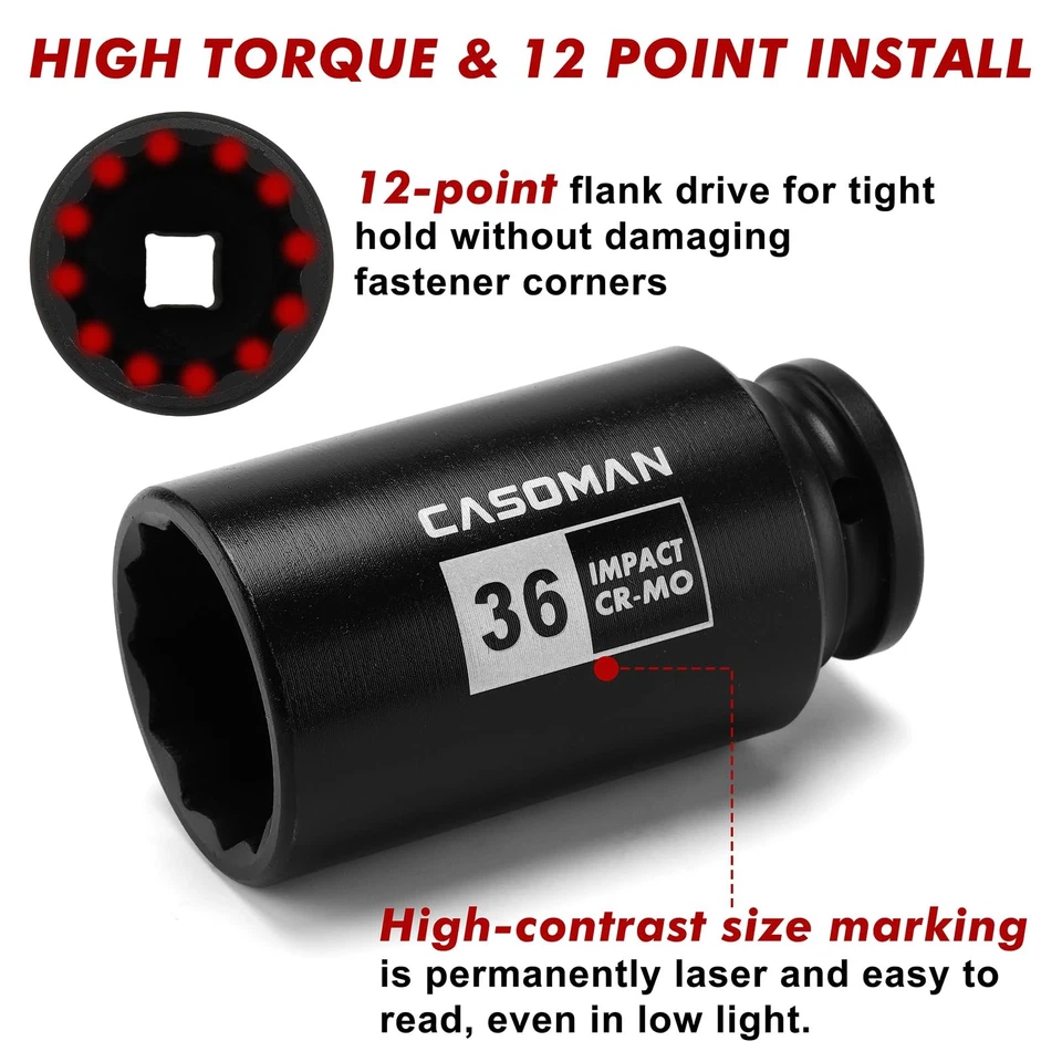 1/2-Inch Drive Deep Spindle Axle Nut Impact Socket Set,12 Point Metric, CR-MO... - Image 4 of 4