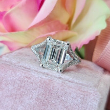 2.60 Ct Emerald Cut Moissanite Engagement Ring 14K White Gold Plated