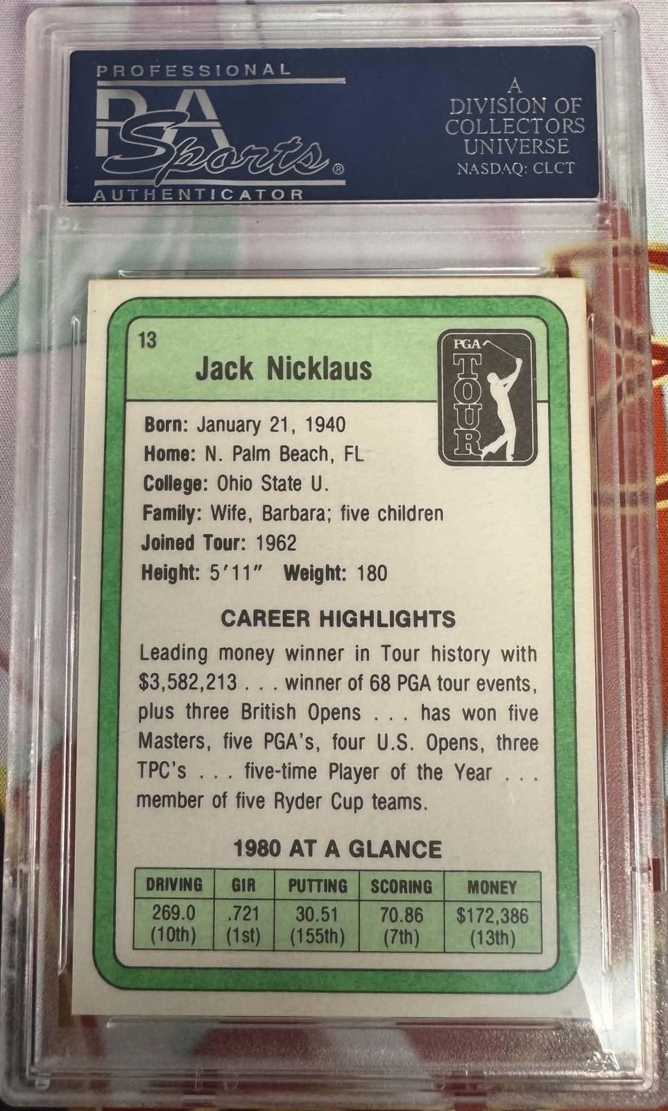1981 Donruss Golf #13 Jack Nicklaus PSA 10 view 2