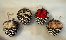 Set Of 4 Woodland Pinecone Ornaments With Forest Animals Cute And Heavy
