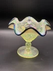 Fenton Black Crest Vaseline Glass Compote