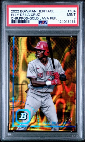 2022 Bowman Heritage Elly De La Cruz #104 Chrome Gold Lava Refractor /50 PSA 9