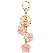 Initial Keychain White/Pink/Black Big Flower Cute Keychain Girl Purse Charms ...