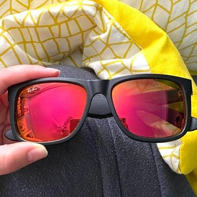 RAY BAN | NEW | JUSTIN MEDIUM | 4165 622 - 6Q | RUBBER BLACK | ORANGE MIRROR