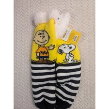 Peanuts Snoopy & Charlie Brown Sherpa Lined Socks One Size Non-Slip New