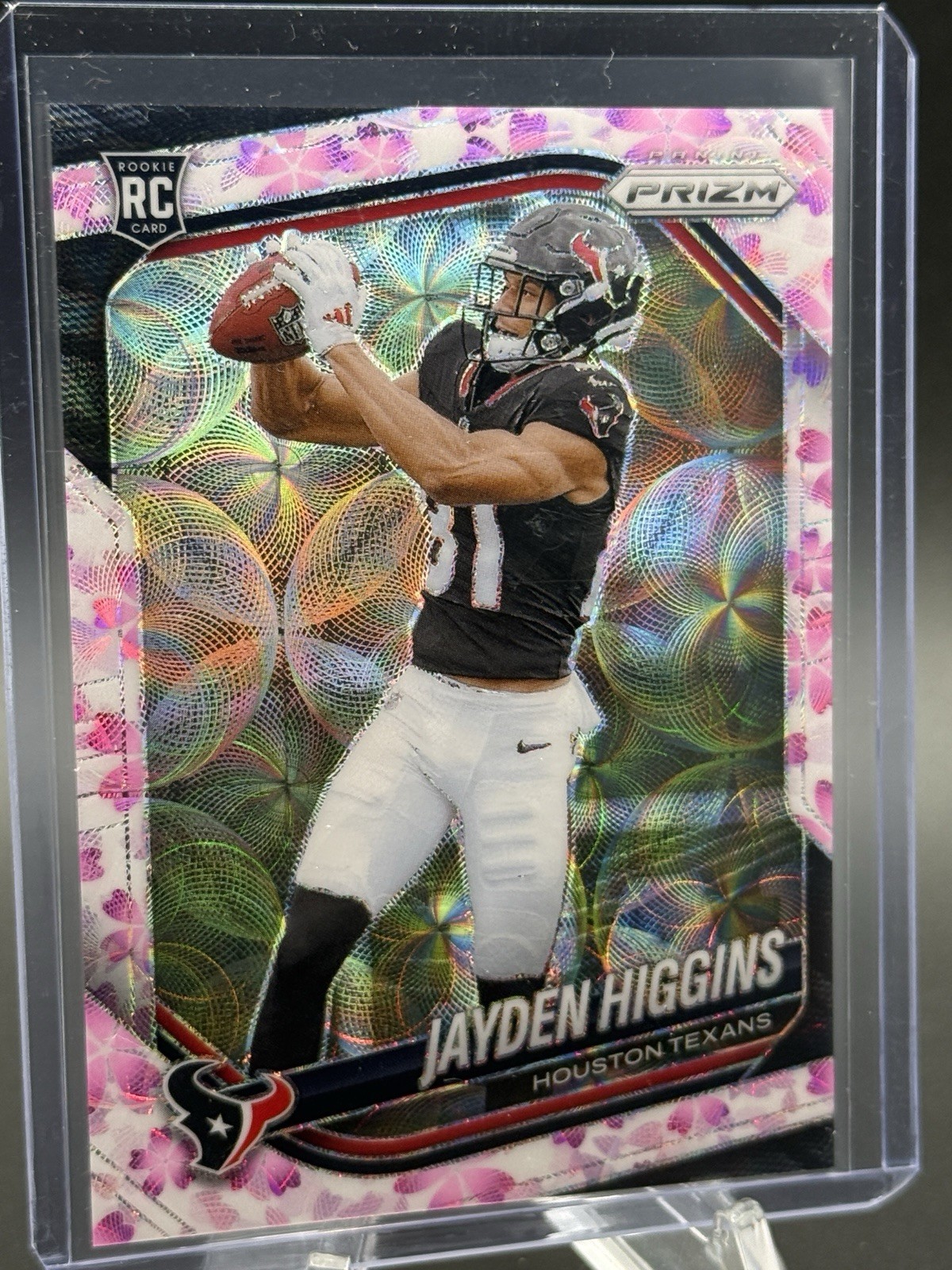 Jayden Higgins 2025 Panini Prizm Cherry Blossom /15 RC #376 Rookie SSP Texans