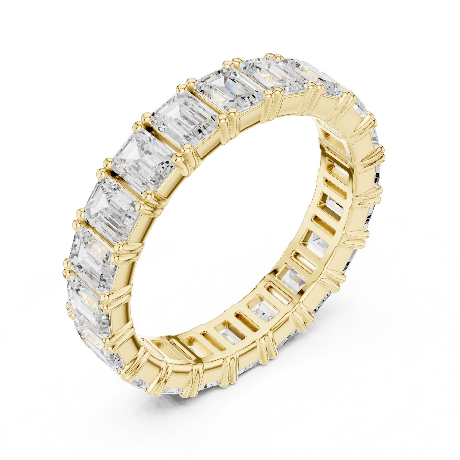 14K Yellow Gold Emerald Cut Lab Grown/CVD Diamond Women Gift Full Eternity Ring