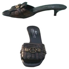 Donald Pliner Black Metallic Patent Gator Leather Slide Shoe Peace New $295 NIB