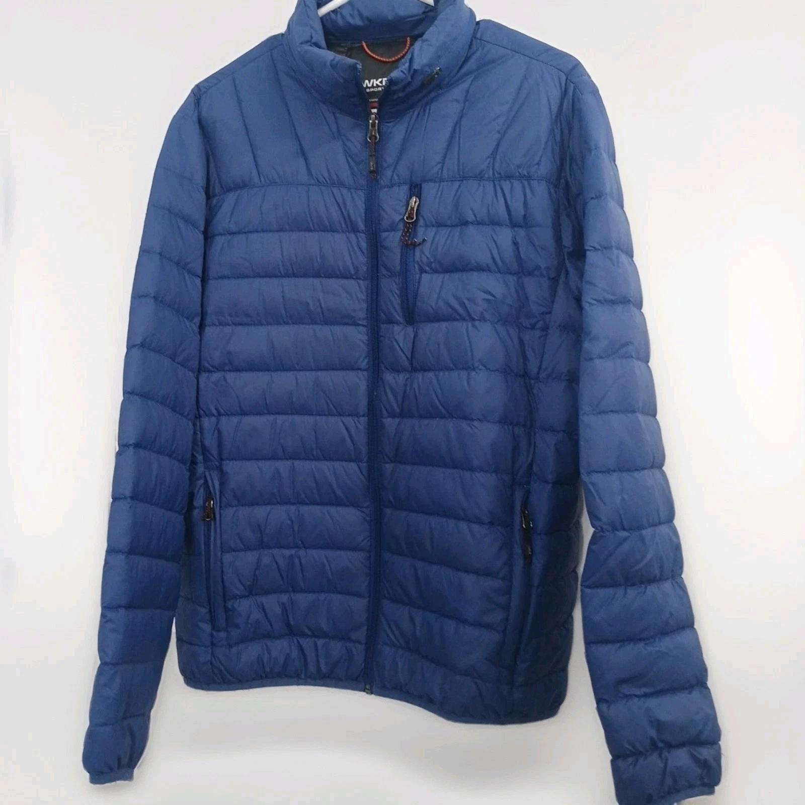 Hawke & Co Sport Men's Small Blue Down Puffer Jacket Concealed Hood HEN1035