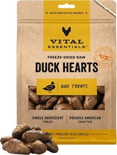 Vital Essentials Freeze Dried Raw Duck Hearts Dog Treats, 10 oz Bag