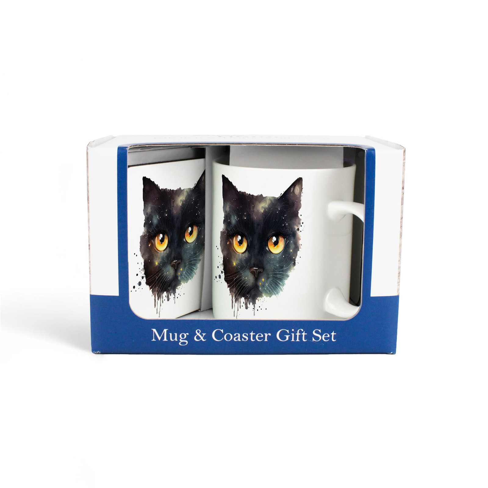 Cat Mug & Coaster Gift Set - Black Celestial Tea/Coffee Gifts for Cat Lovers