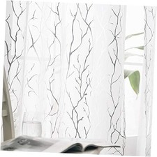 White Sheer Curtains 84 Inch Long - 52"W x 84"L Pack of 2 White Silver
