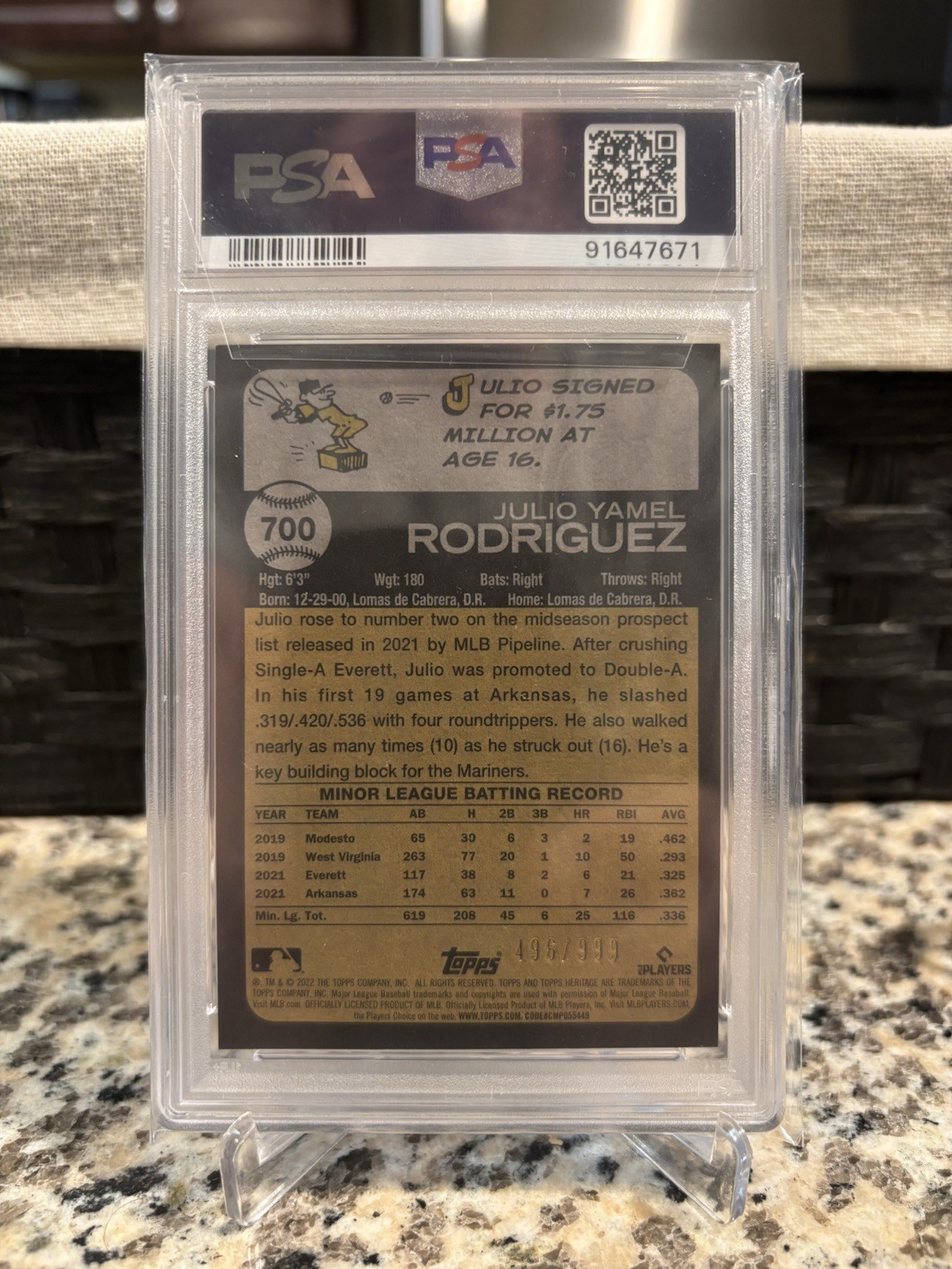 2022 Topps Heritage High Number - Julio Rodriguez #700 Chrome /999 (RC) PSA 10  view 2