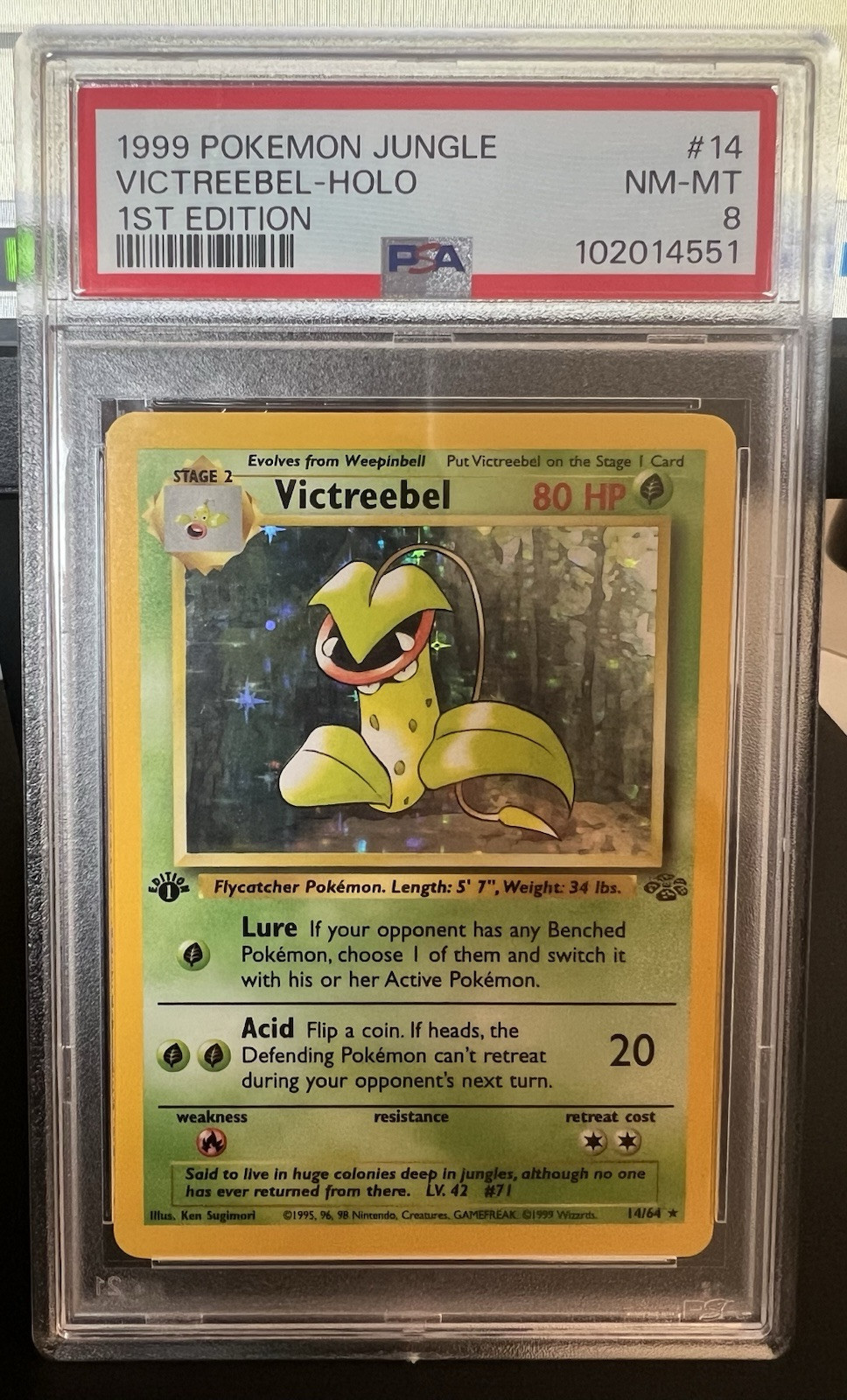 1999 Pokémon Game Jungle 1st Edition VICTREEBEL Holo #14/64 PSA 8