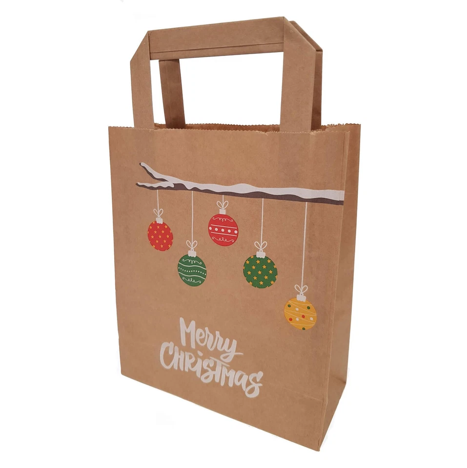 VEPATIM 25x Papiertragetaschen aus Kraftpapier 180+ 80x220mm Motiv Weihnachtszweig braun