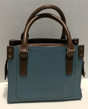 FOSSIL Claire Satchel Blue Brown Handbag Leather Zippers Double Handles SHB2025