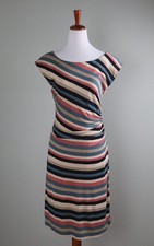 ANN TAYLOR LOFT NWT $84 Soft Stretch Striped Casual Shirred Dress Size Medium