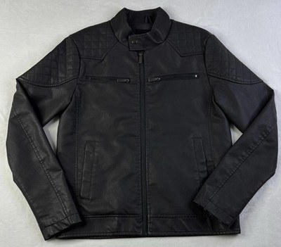 Soul Star England Moto Jacket Men s Small Black Faux Leather Cafe Racer Coat