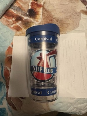 Carnival Cruise Ship VIFP TERVIS Tumbler Travel Mug 16 oz. Blue Lid NEW FREE S/H