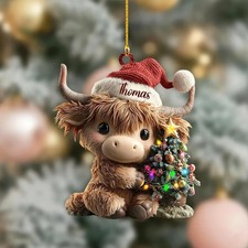 HOT 2025 Personalized Highland Cow Christmas Ornament, Highland Cow Ornament