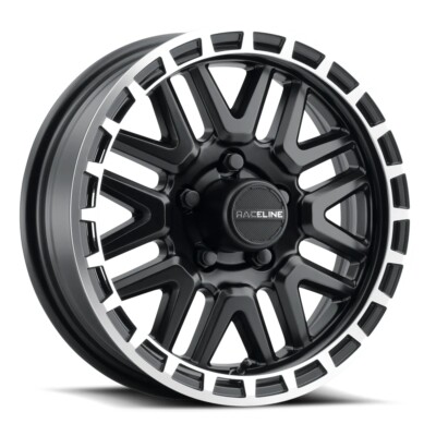15x5 +0 Raceline 953BM Krank TR 5x4.5 Black Machined Lip Wheels (Set of 4)