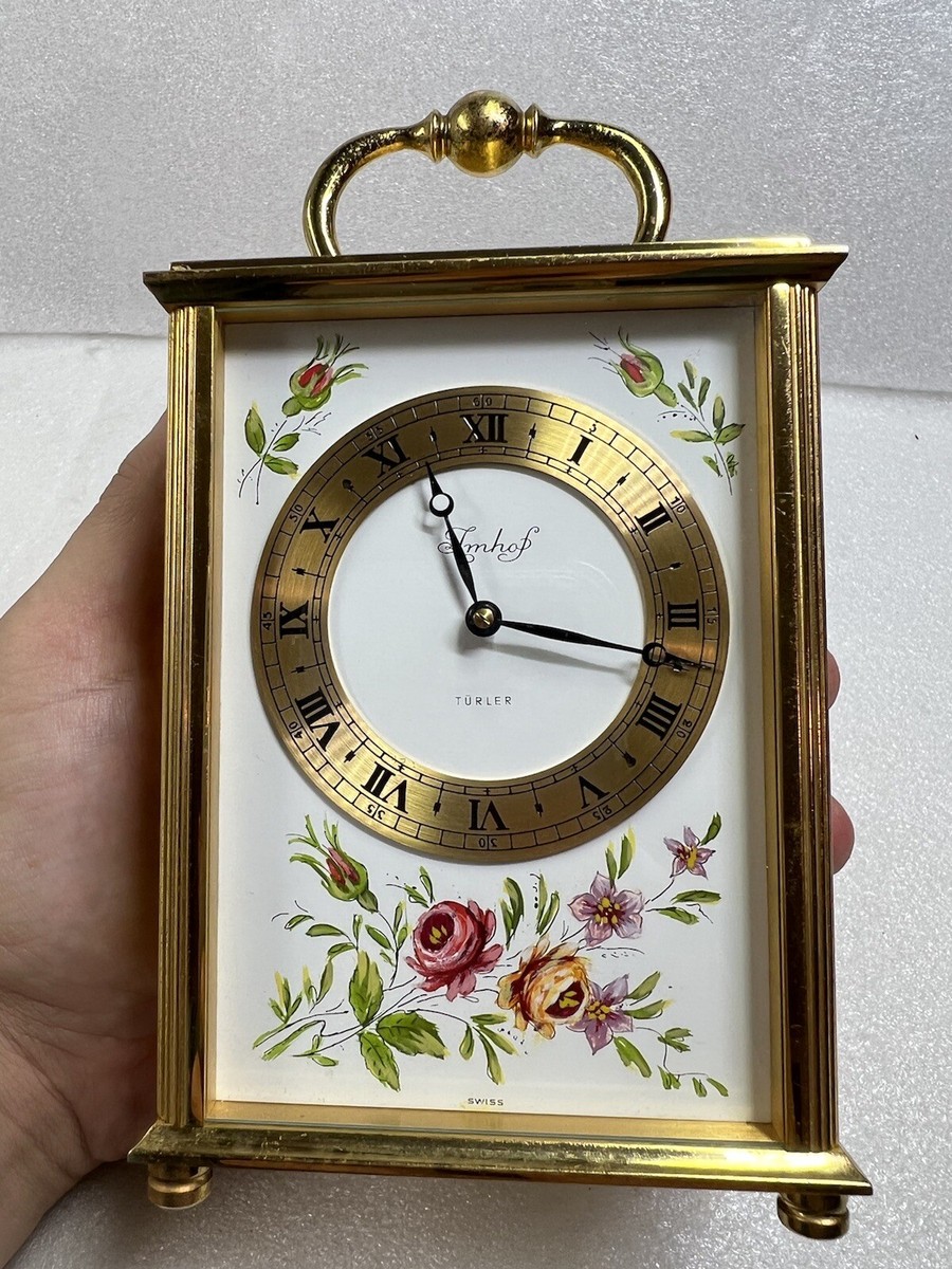 Rare Imhof Turler Swiss 8-Day Brass Carriage Painted Desk Mantle