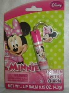 DISNEY**MINNIE**STRAWBERRY Flavored Lip Balm With CHARM~0.15 oz/4.3 g~NEW~SEALED