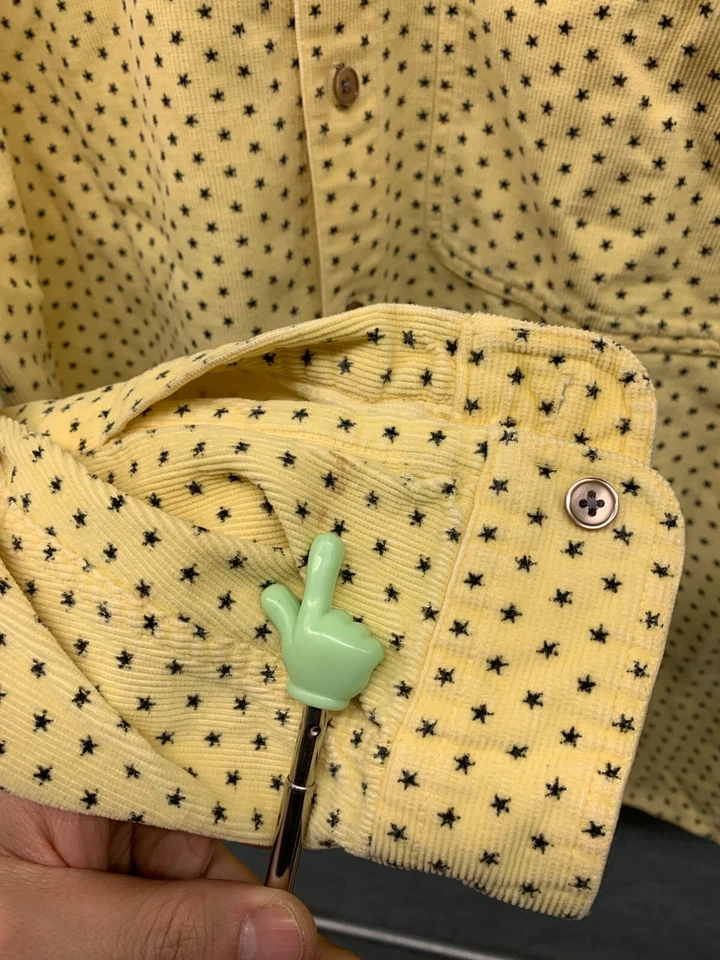 Perry Ellis America Corduroy Shirt Men's Large Yellow Star Print Long Sleeve - Image 4 of 4