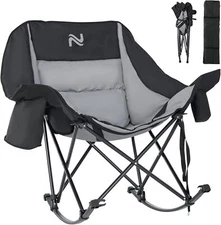 H&ZT Oversized Rocking Camping Chair  400lb Padded Recliner with Side Pocket