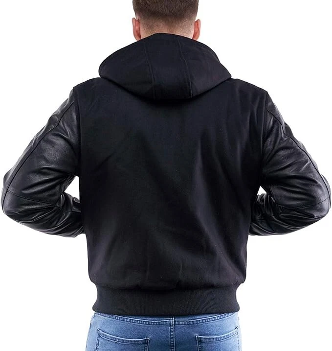 Varsity Base Letterman Hoodie Jacket All Black, Medium - Image 3 of 4