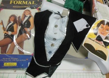 set of 10 formal accessories theatrical bib, collar, cuffs, tie  tails Blk/wht