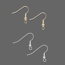 Lot of 20 Ball Coil 3/4" Fishhook Earwire Earring Findings w/ Loop Plated Brass