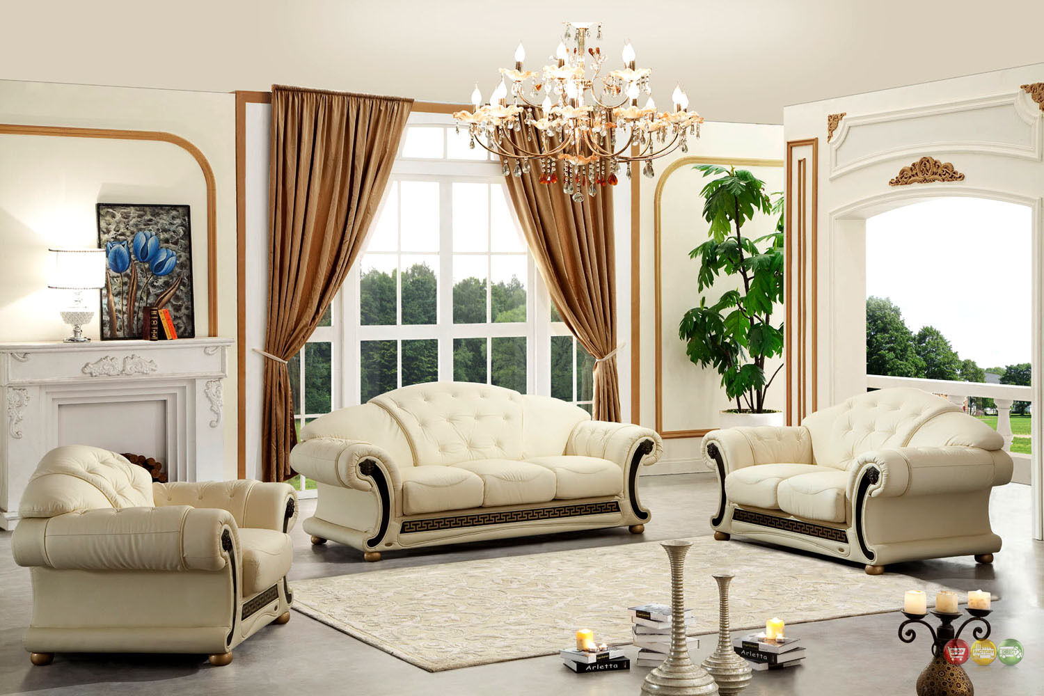 Living Room Sofa Set Ivory Cream 100 Genuine Italian Top Grain Leather Beige Ebay