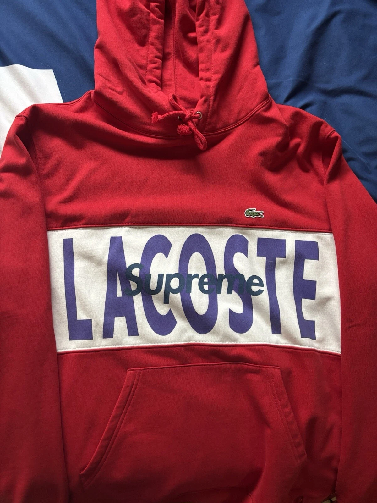 Sweat à capuche FW19 Supreme x Lacoste logo panneau taille L rouge sweat à capuche grand