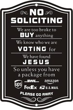 1 Pack Funny No Soliciting Sign for Front Door, Metal Black 1